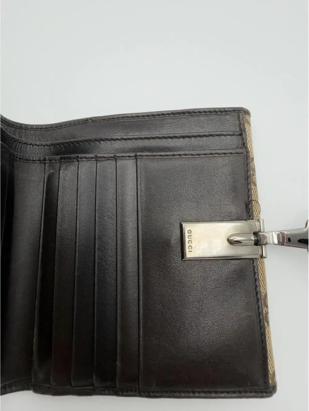 Authentic Gucci Brown Horsebit GG Supreme Bifold Wallet Canvas Leather + COA